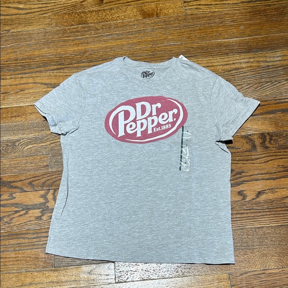 Dr Pepper Tops - Dr Pepper Women's Short Sleeve Logo Tee - Heather Gray with Maroon Graphic